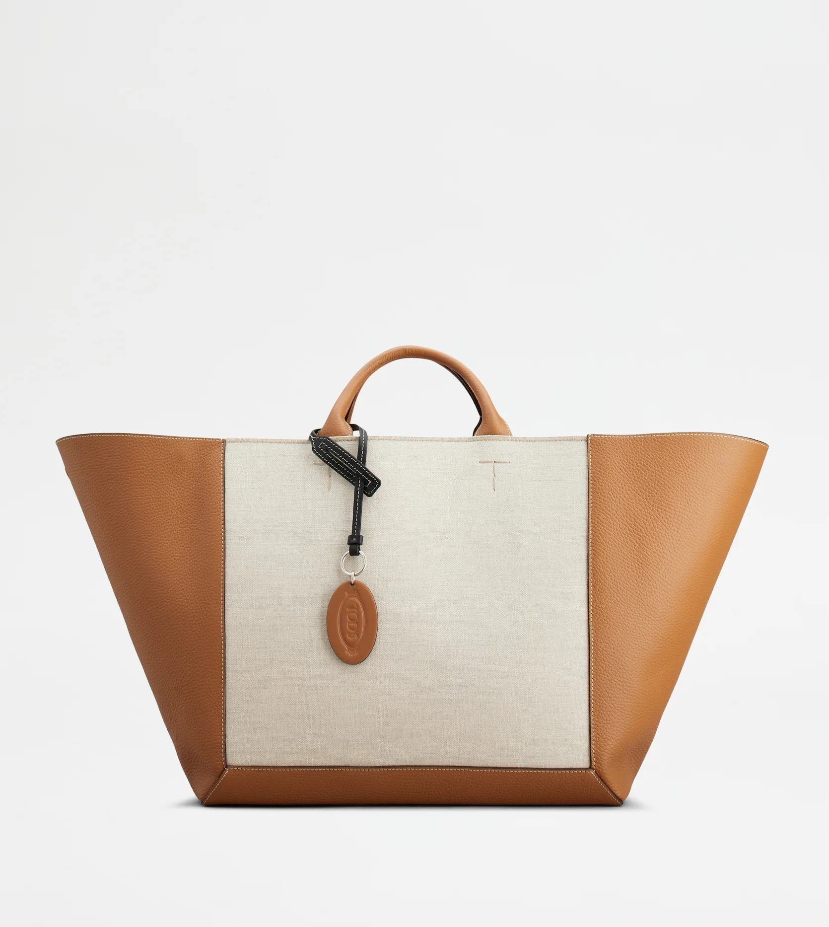 TOD'S トッズ ダブル アップ レザー＆キャンバス ショッピング バッグ ラージ