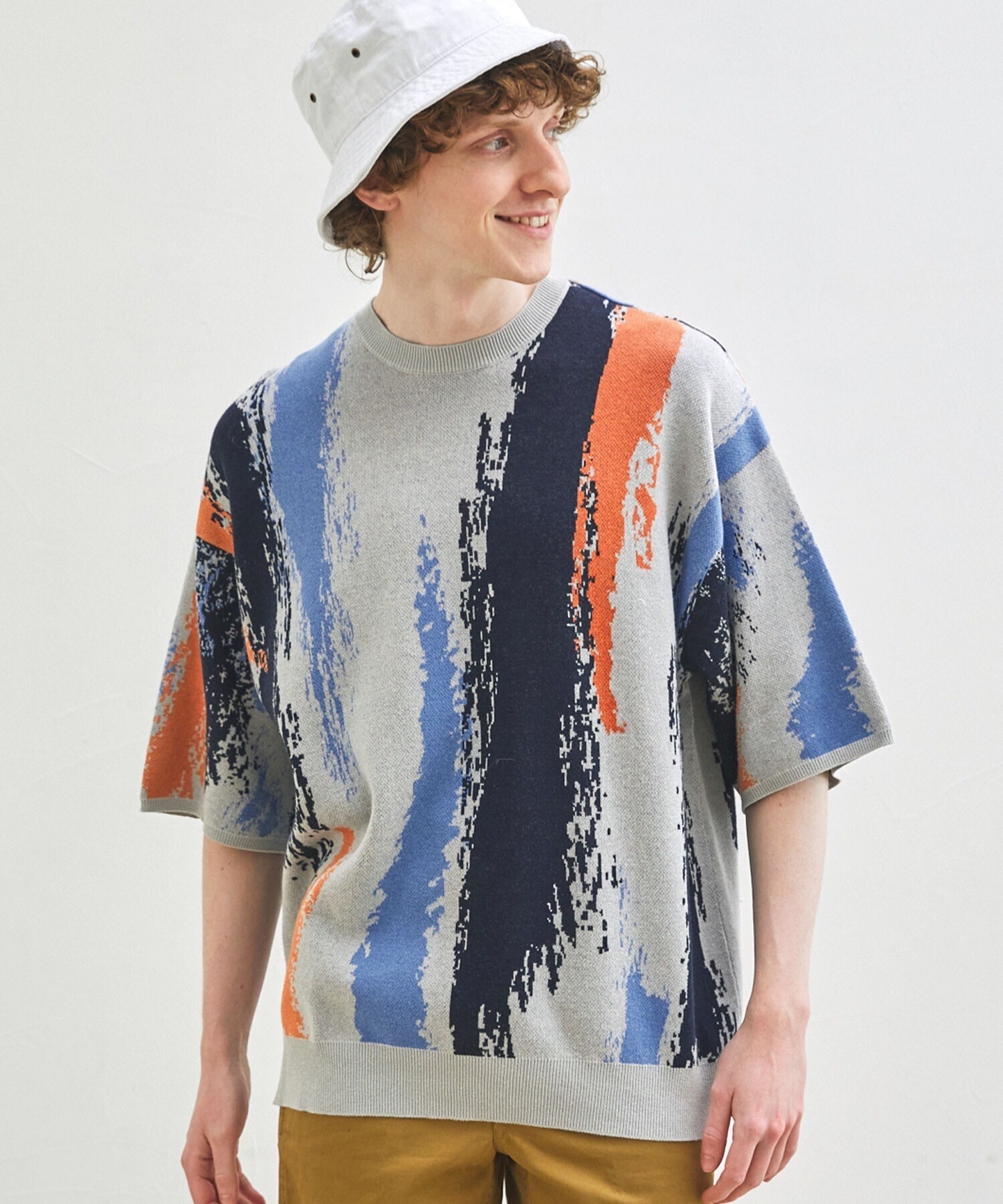 EMMA CLOTHES イレギュラーストライプ ジャガード編みクルーネック半袖ニット EMMA CLOTHES 2023SS