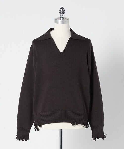 LOEFF ダメージ スキッパー ニット