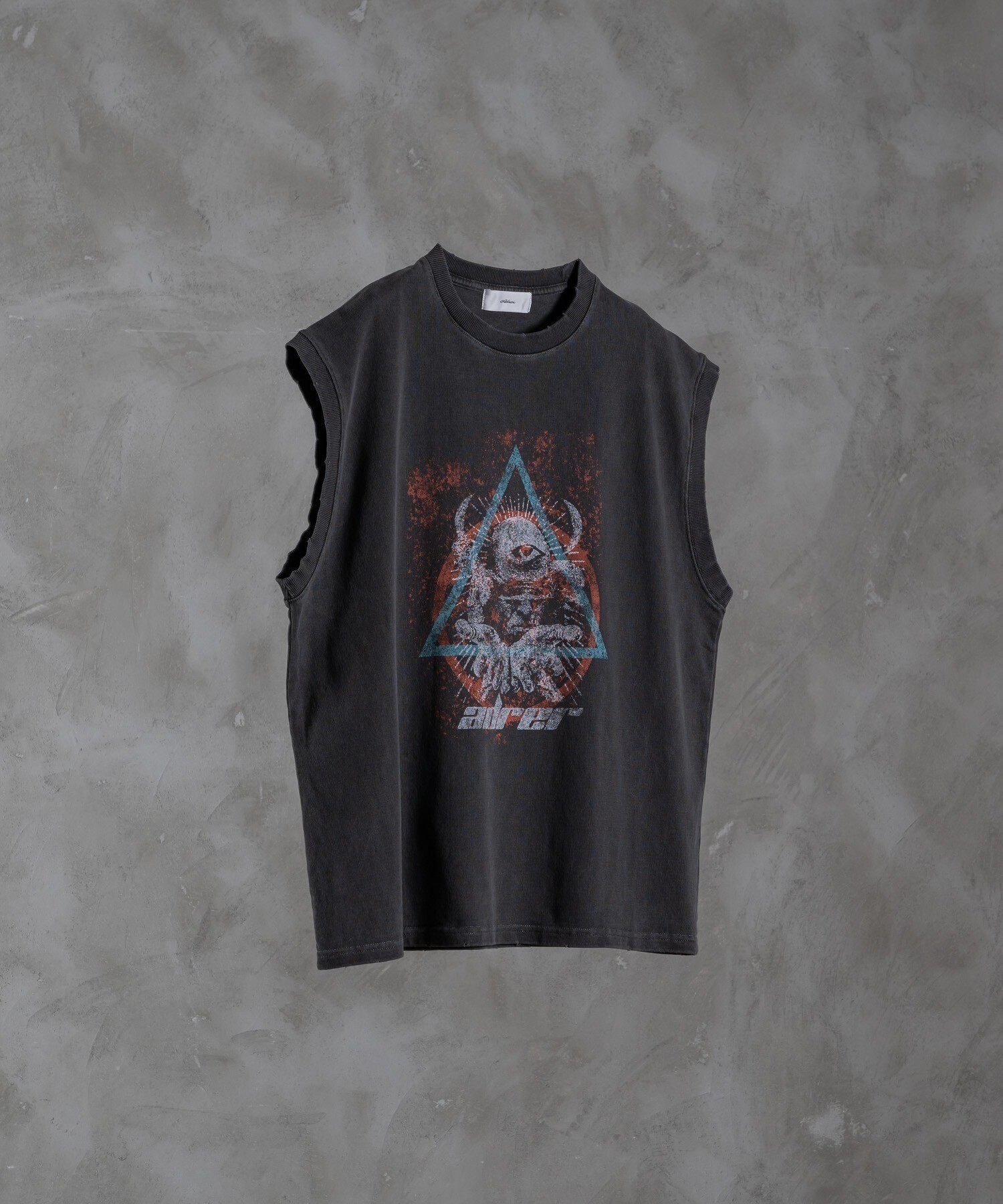 ADRER ヘビーコットンヴィンテージライクレトロロックロゴダメージノースリーブT