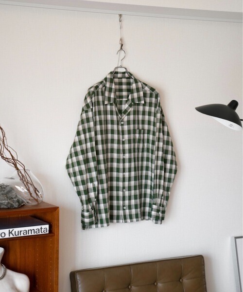 soerte sheer open collar checked shirt/シアーオープンカラーチェックシャツ