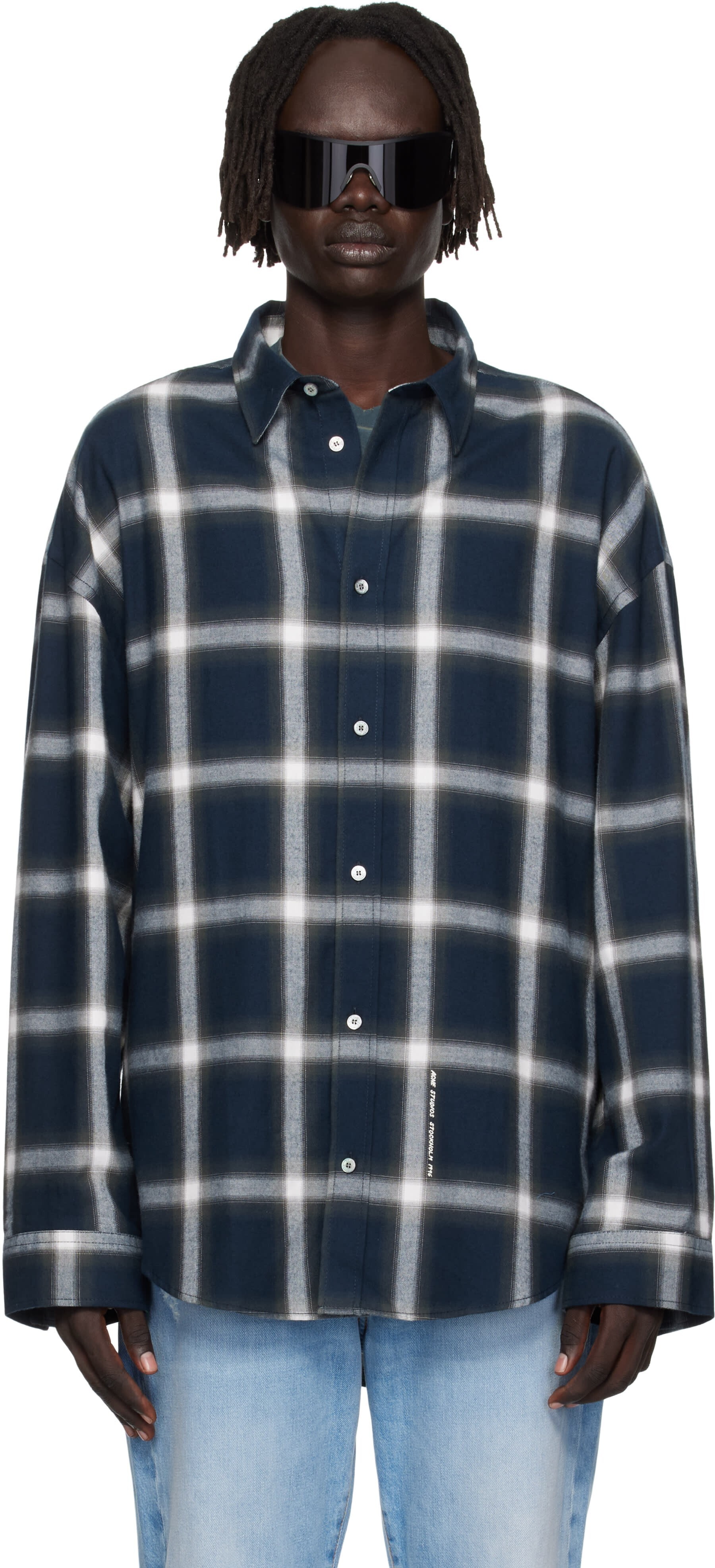 Acne Studios ネイビー ボタンアップシャツ