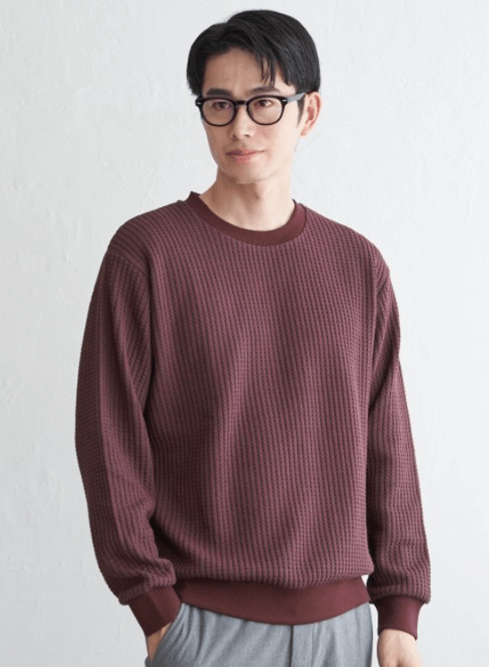 ikka ビッグワッフルクルーネックプルオーバー
