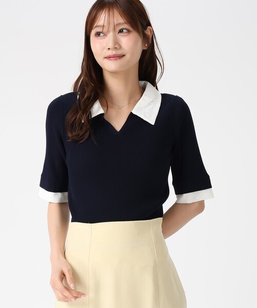 MISCH MASCH レースシャツレイヤード風スキッパーニット