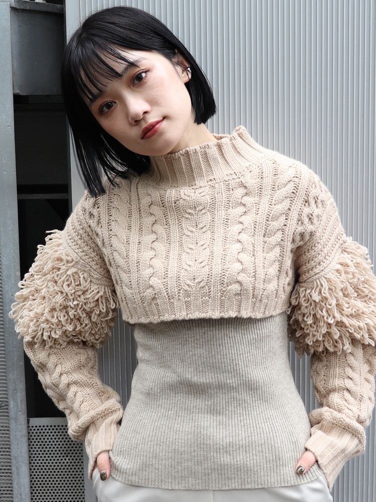 MURUA レイヤーケーブルショートニット