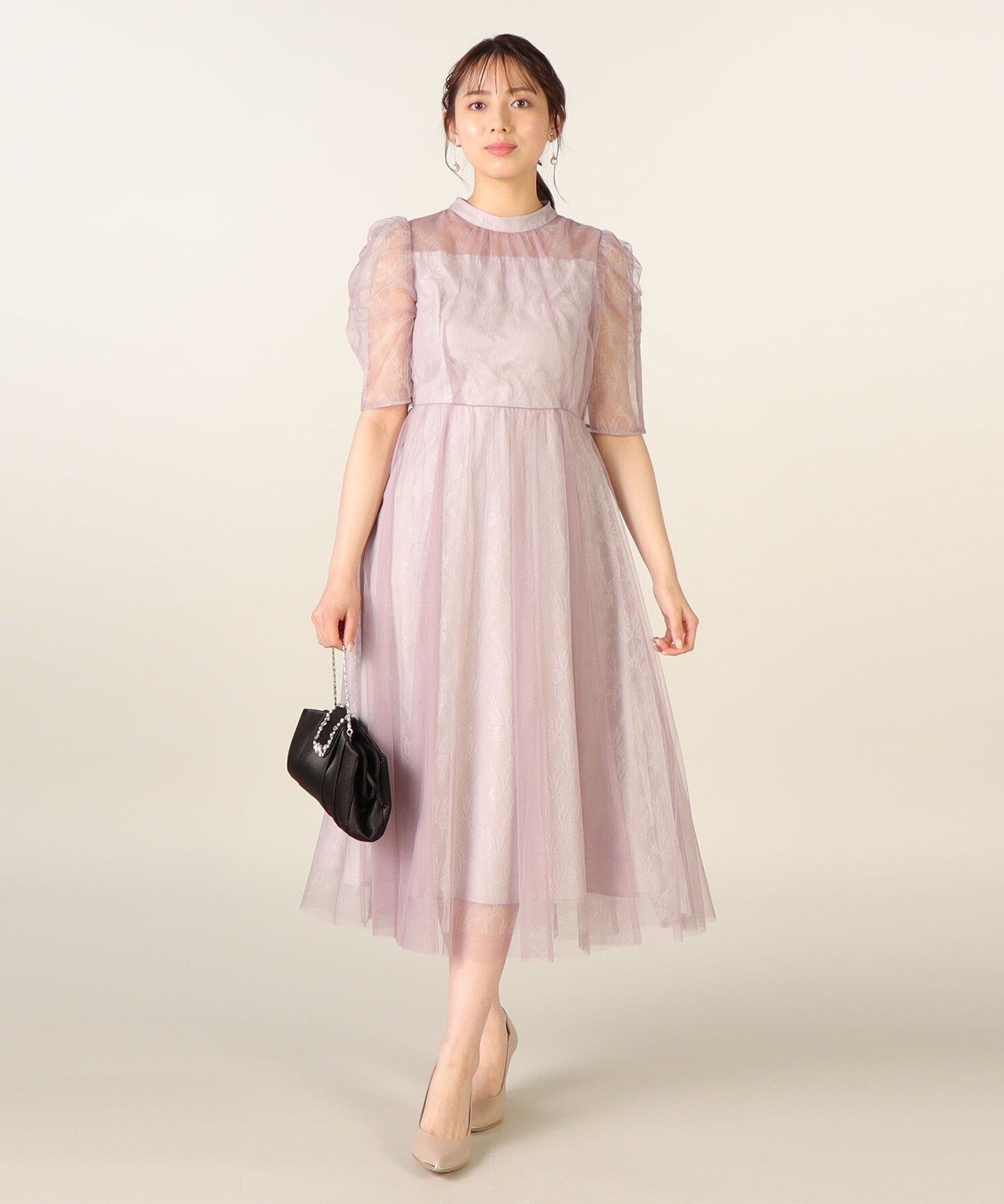 LAISSE PASSE レース×チュールパワショルドレス