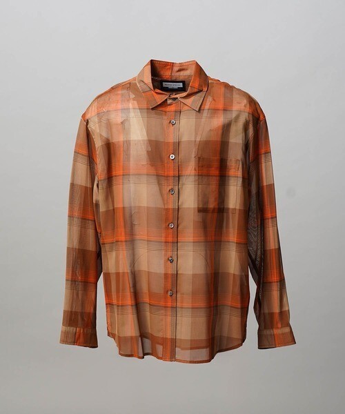 MAISON SPECIAL Prime-Over Cotton Organdy Check Regular Collar Shirt