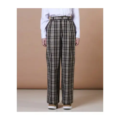 DOUBLE STANDARD CLOTHING ハイカウントコットン チェックワイドパンツ