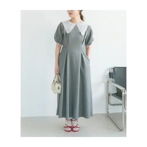 ECREL エンブロイダリーカラーパフスリーブワンピース