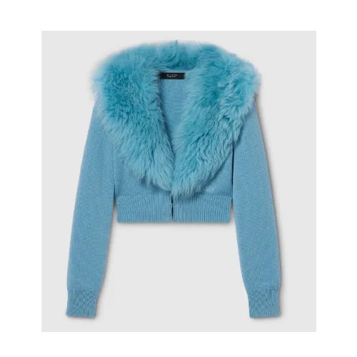 GUCCI Knit wool cashmere cardigan in light blue