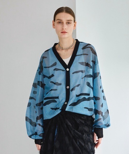 seyto Jaguard nuance pattern shear cardigan / ジャガードニュアンス柄シアーカーディガン