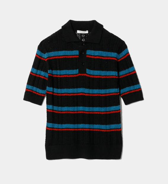 beautiful people kids striped lace knit polo pullover