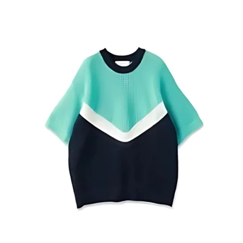 CULLNI Bi Color Mesh Knit Short Sleeve Pullover