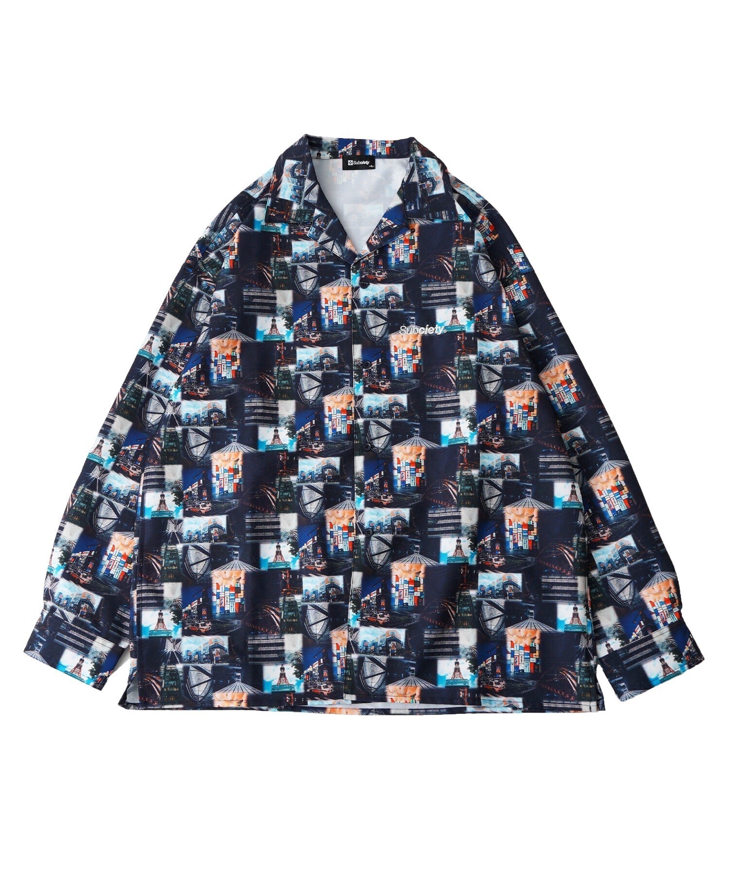 Subciety PATTERNED OPEN COLLAR SHIRT