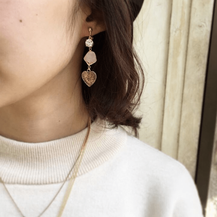 Brooklyn Charm ローズクォーツ×クリスタルラディアンハートイヤリング
