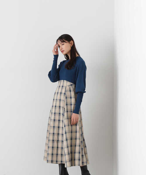 NATURAL BEAUTY BASIC チェックドッキングニットワンピース