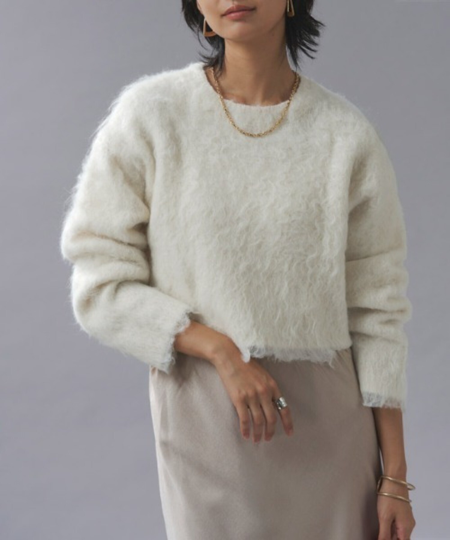 RASW モヘアタッチシャギークロップドニット