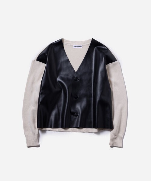 SOFTHYPHEN FAUX LEATHER FRONT KNIT CARDIGAN