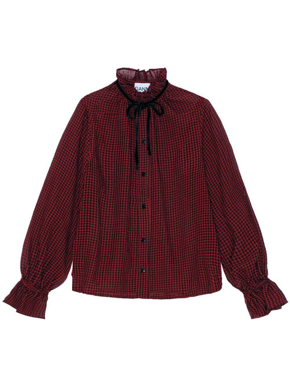 GANNI チェック ラッフルカラー シャツ