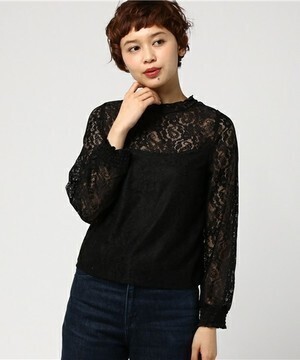 WEGO レースハイネックロングカットソー