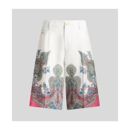 ETRO フローラルペイズリー エンジニアードプリント リネン ショートパンツ