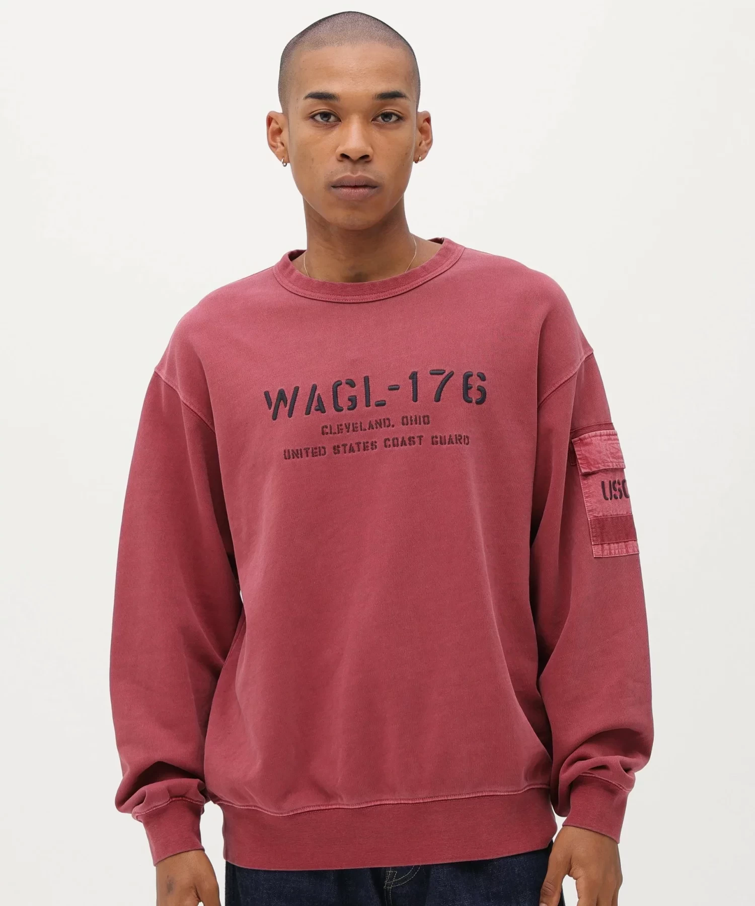 AVIREX FADED MIL.POCKET CREWNECK SWEAT