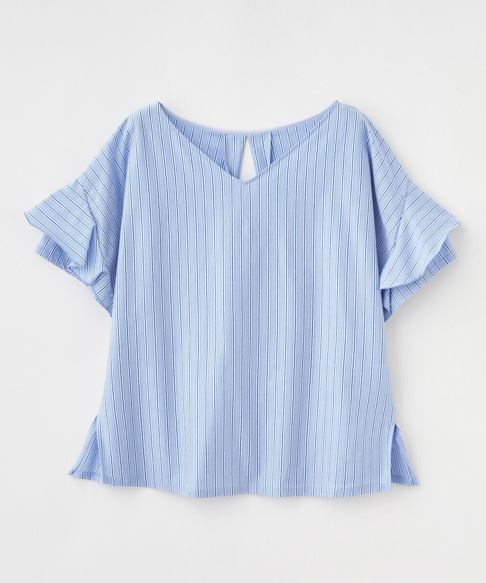 Stola. ストライプ袖フリルカットソープルオーバー