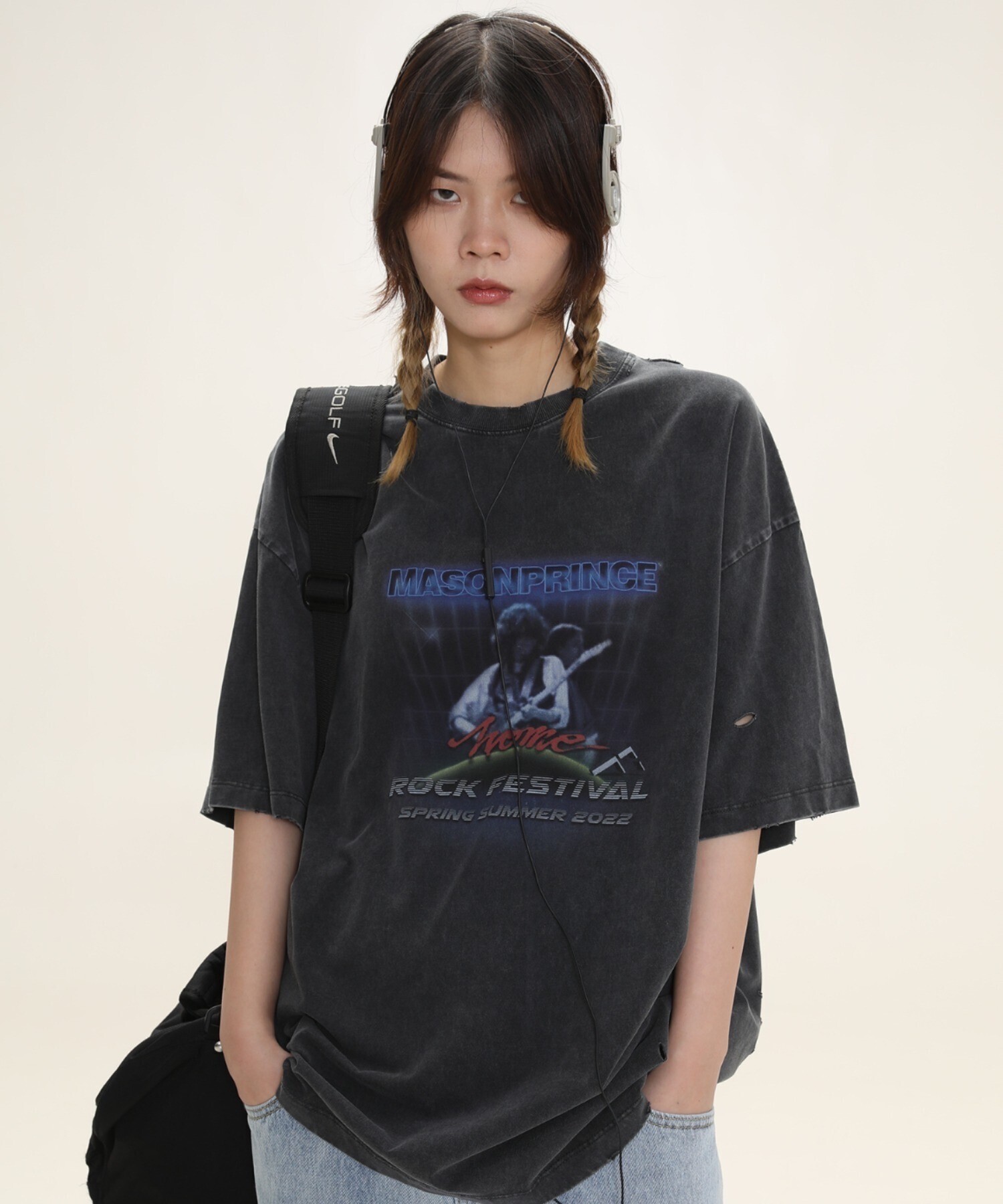 MASONPRINCE ヴィンテージ加工 MPオリジナルプリント バンドTシャツ DT4046