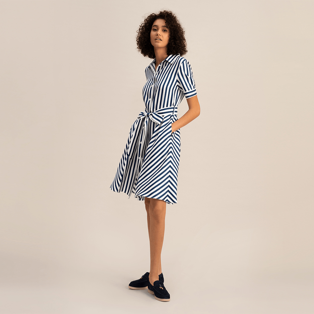 LILYSILK LILYSILK シルク シャツワンピース ベルト付き ストライプAライン アマルフィシリーズ