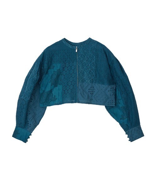 Ameri 2WAY PATCHWORK LACE ZIP TOP