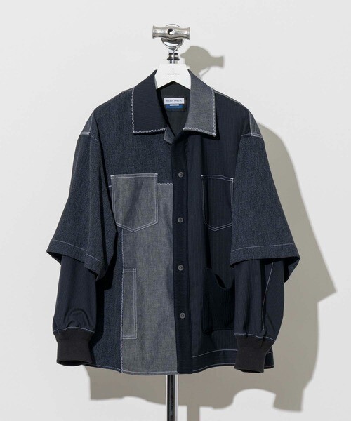 MAISON SPECIAL ミックスファブリックドッキングプライムオーバーシャツブルゾン