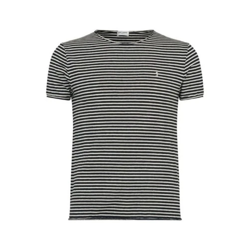 SAINT LAURENT logo-embroidered striped T-shirt