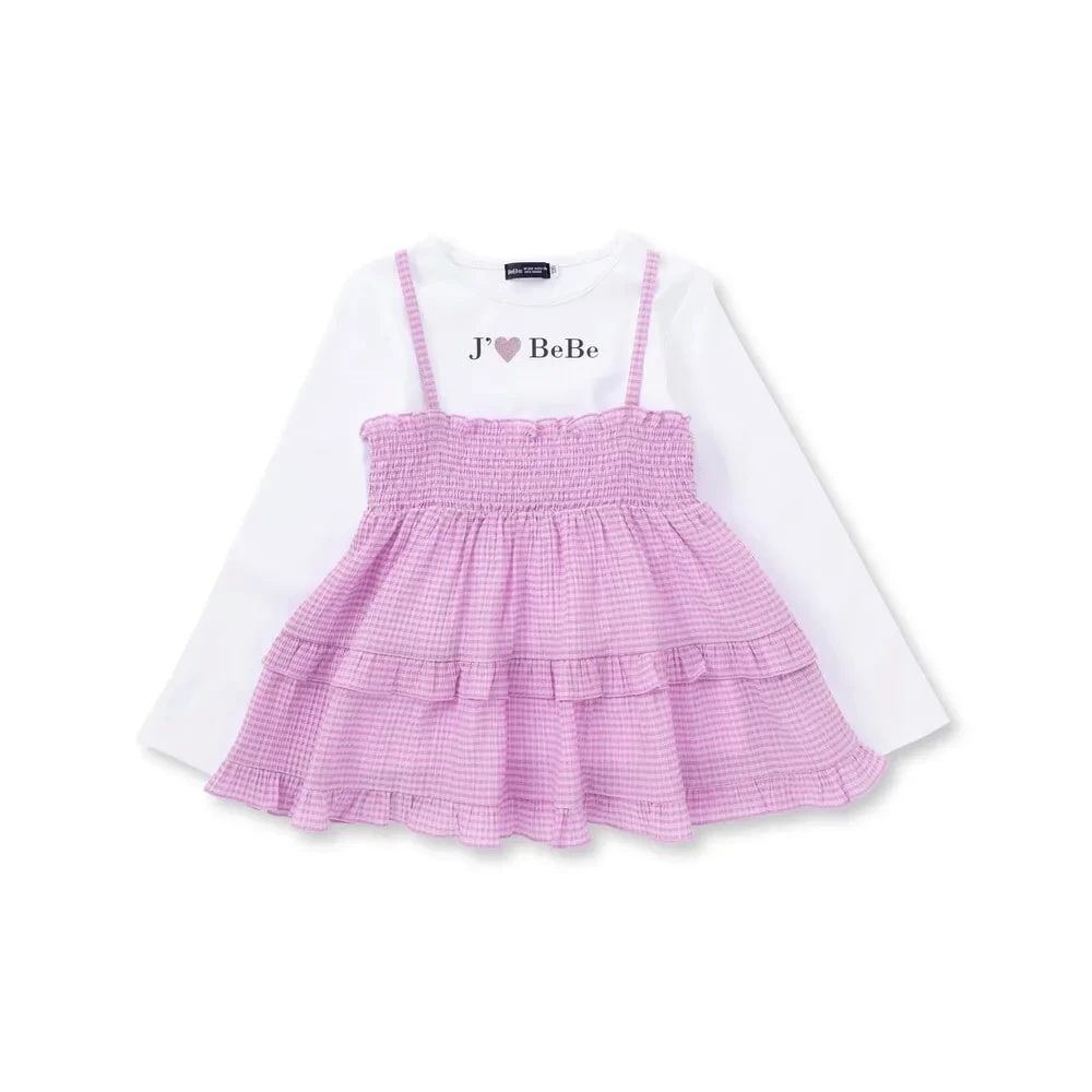 BeBe シャーリングティアードキャミブラウス+長袖ロゴTシャツセット