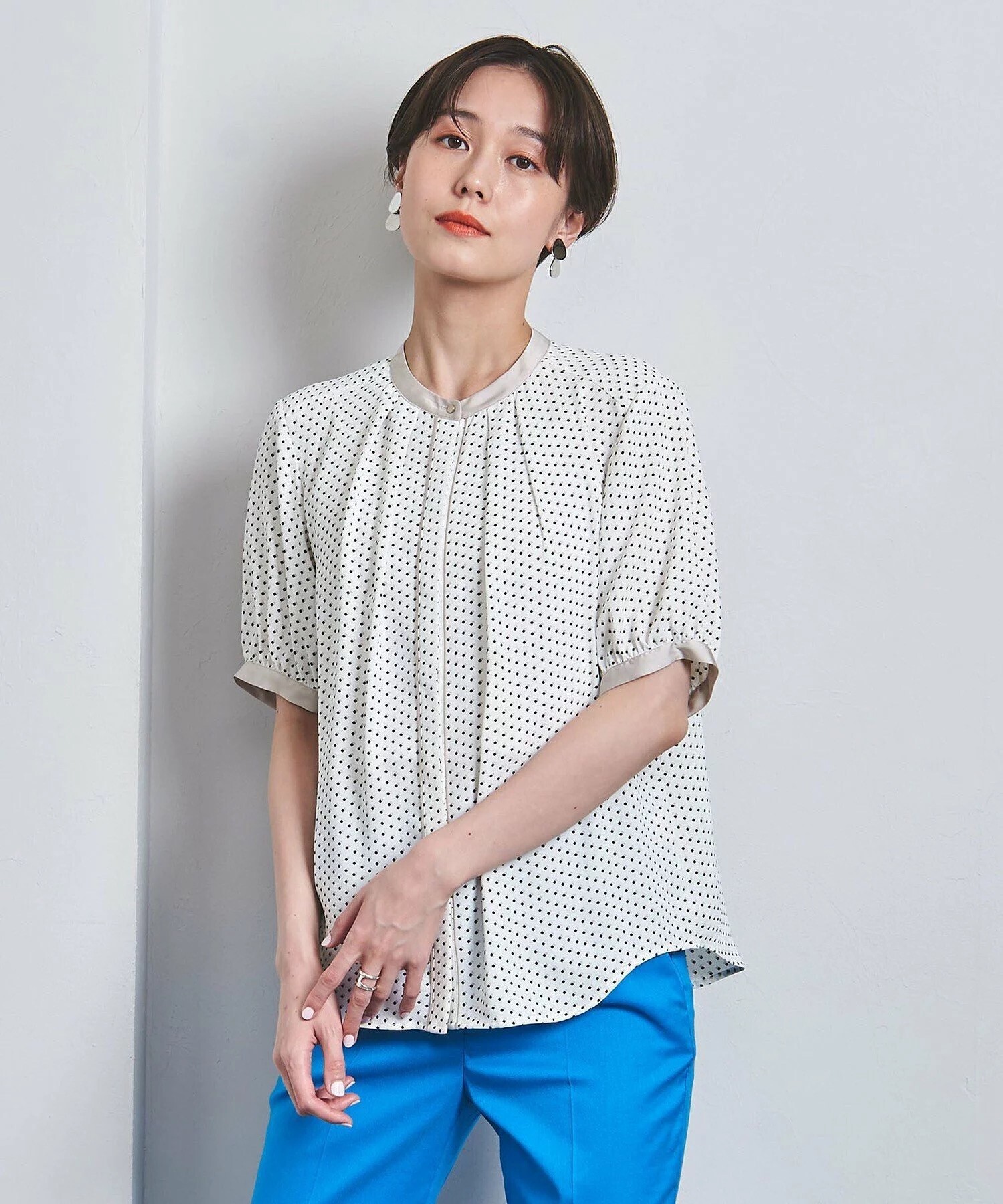 UNITED ARROWS バイカラーパイピング ショートスリーブ ブラウス