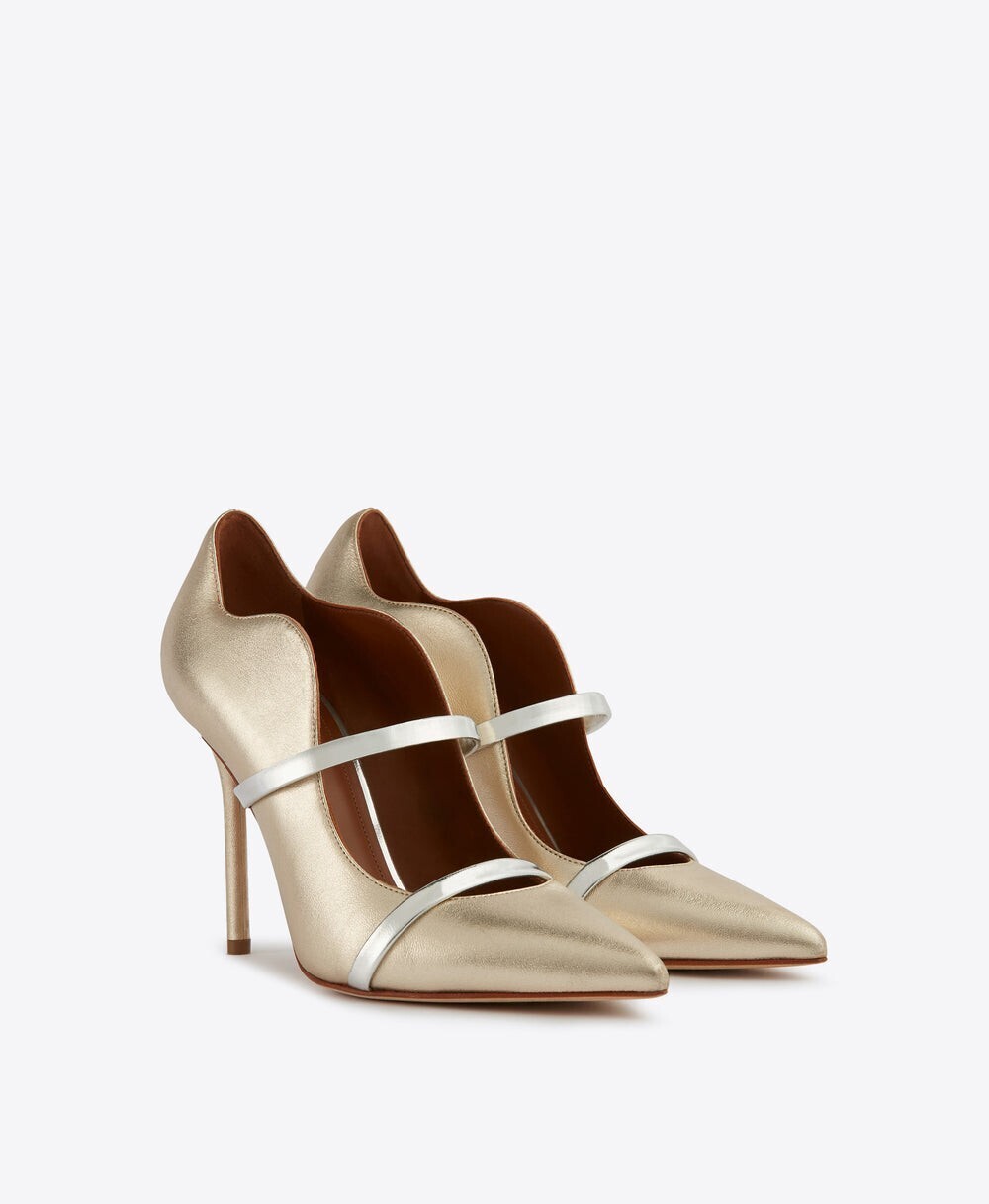 MALONE SOULIERS Platino Silver Leather Stiletto Pump