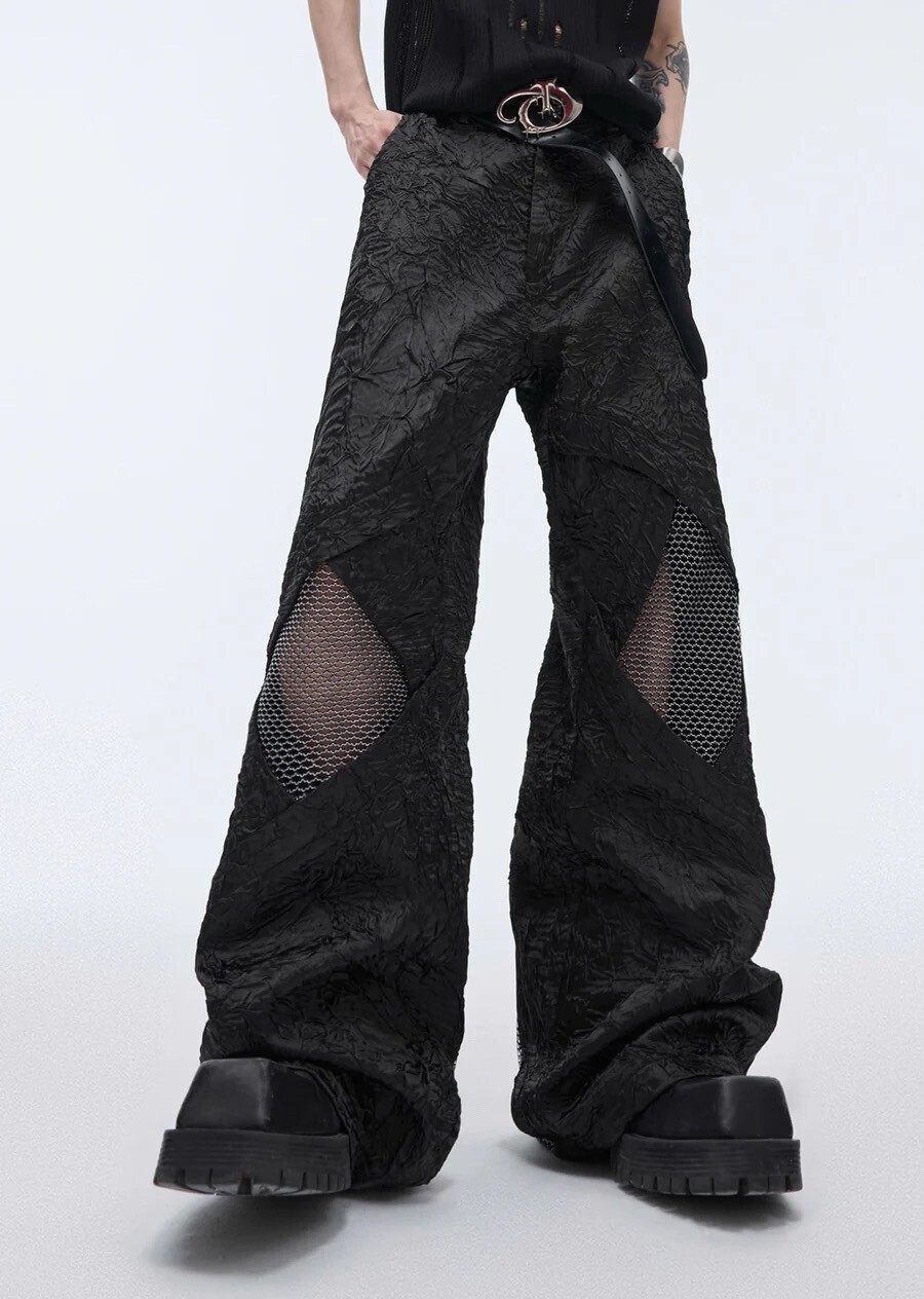 Culture E Knee-like mesh design cross wide pants