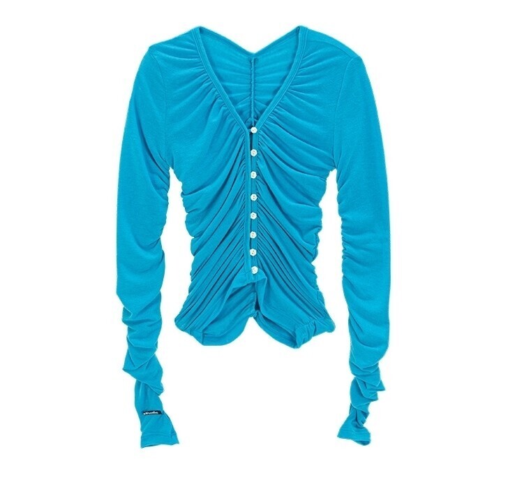ASIF CALIE HAND WARMER SHIRRING CARDIGAN