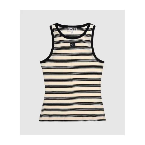 GANNI Striped Soft Cotton Rib Tank Top
