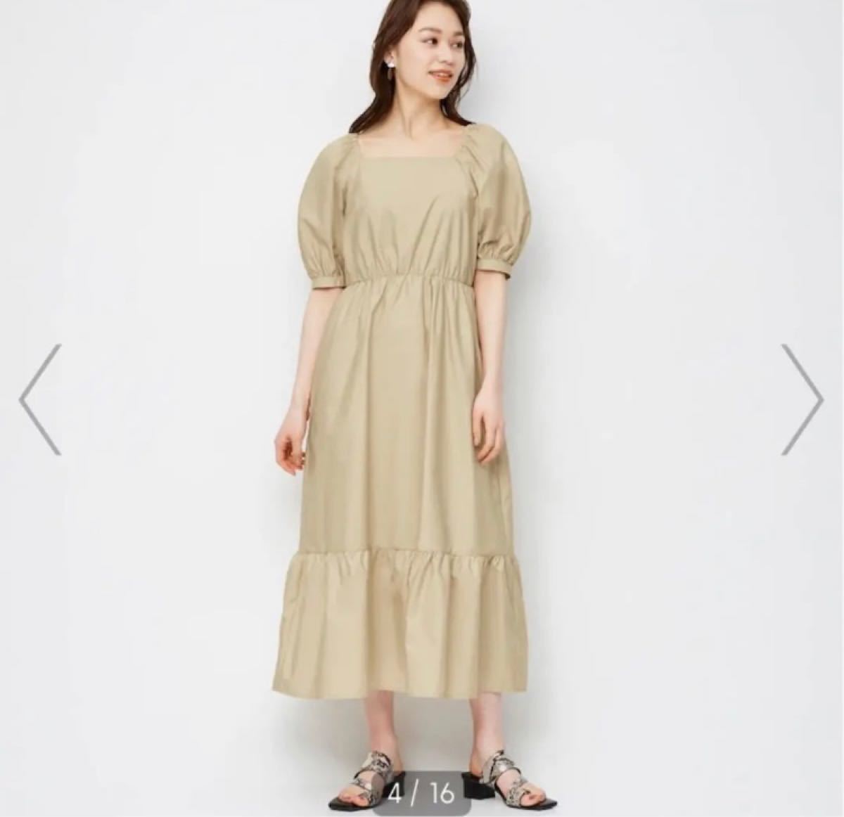 GU スクエアネックバック リボンティアードワンピース