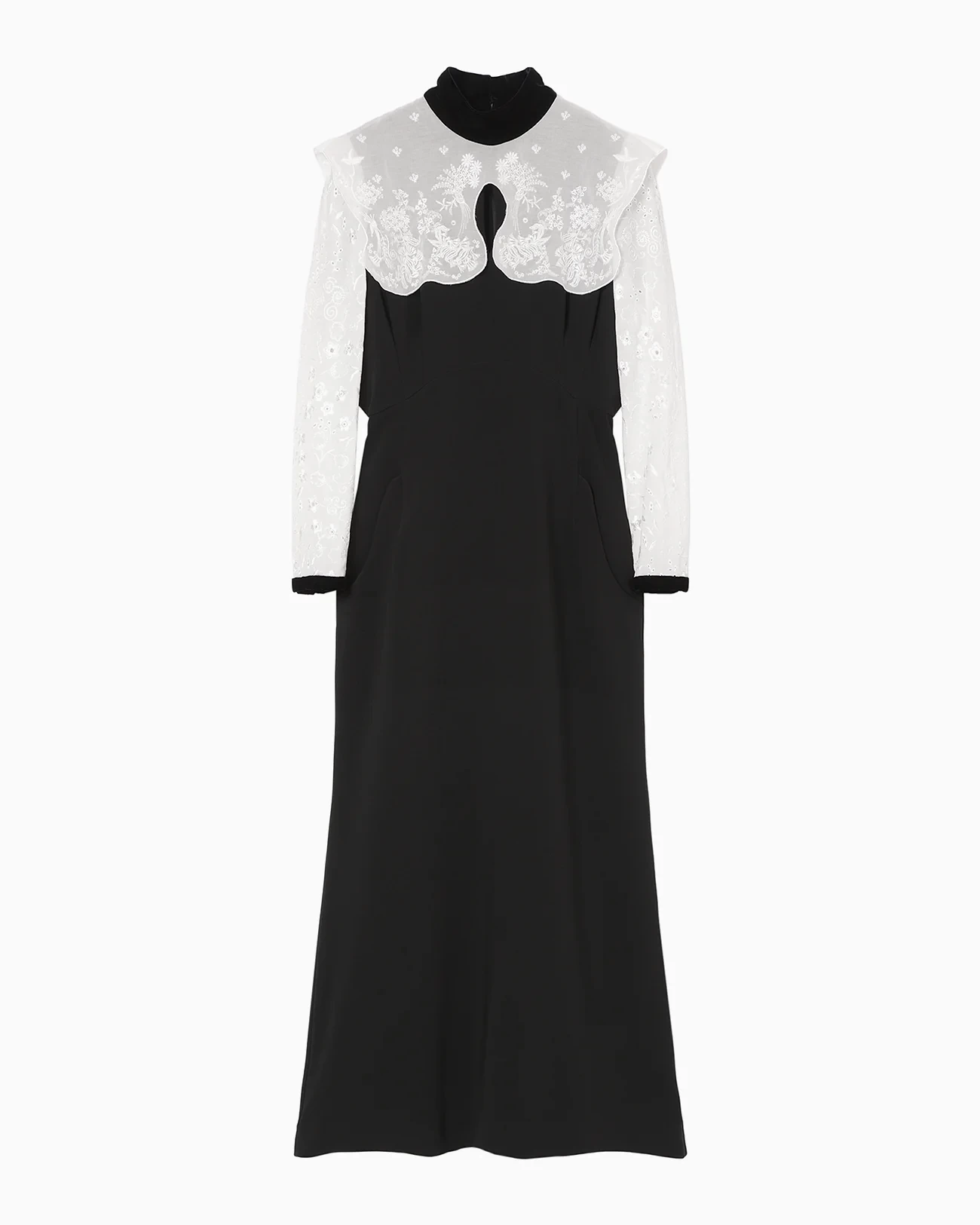 Mame Kurogouchi Triacetate Georgette Embroidery Collar Dress - black