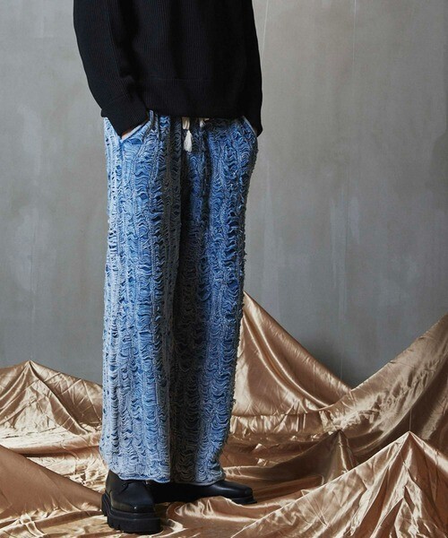 MAISON SPECIAL Snow Wash Destroy Fringe Denim Prime-Wide Pants