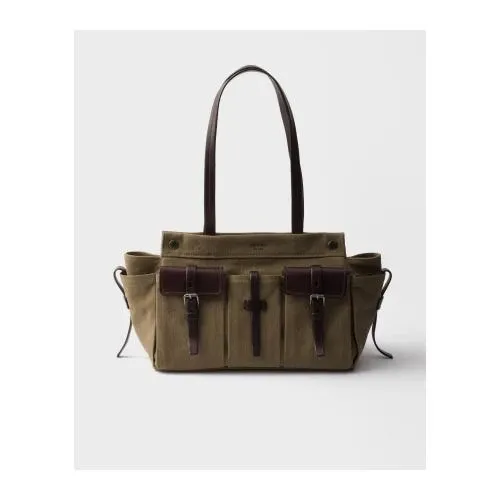PRADA ルート ラージ キャンバス レザー トートバッグ