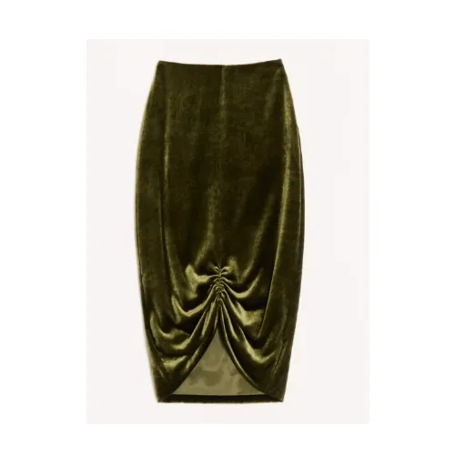 VALENTINO Ruched velvet midi skirt