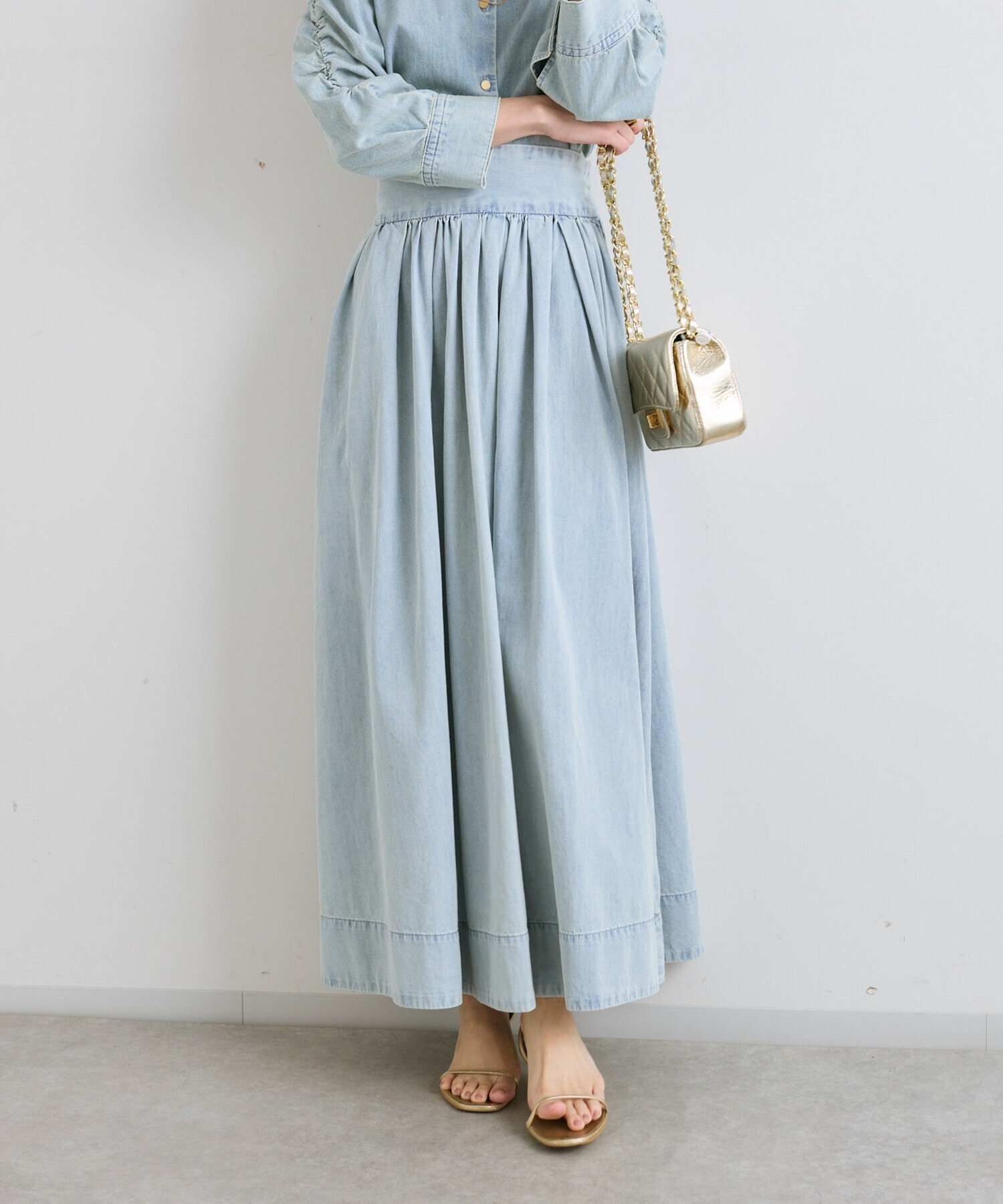 La boutique BonBon 【セットアップ可】デニムギャザーロングスカート