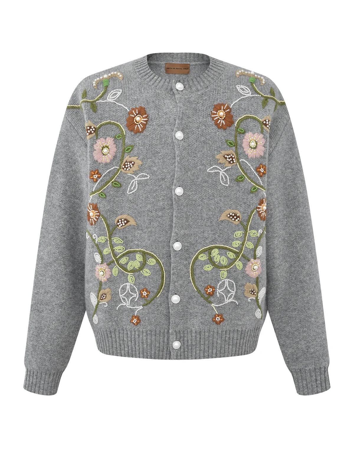 BIRTH OF ROYAL CHILD Hand-Embroidered Floral Pearl Cardigan