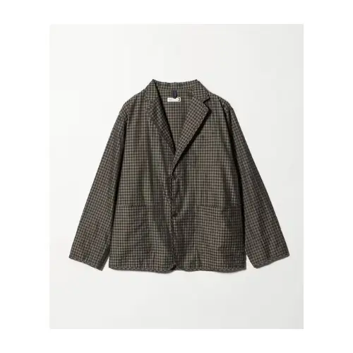 ts(s) Gingham Plaid Jacquard 2 Button 3 Patch Pocket Piping Jacket