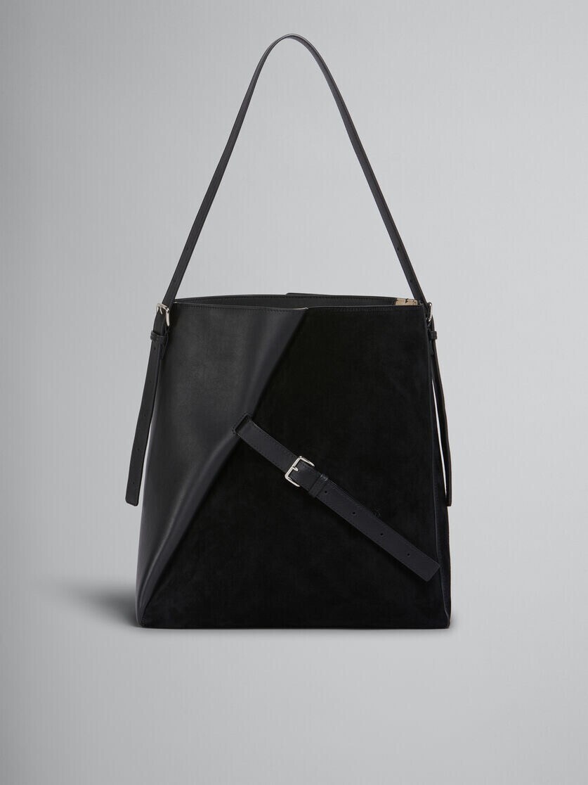 MARNI ブラック レザー＆スエード製 Reverse ホーボーバッグ