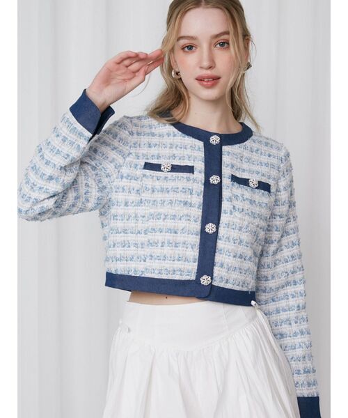 CALNAMUR TWEED×DENIM BLOCKING JACKET