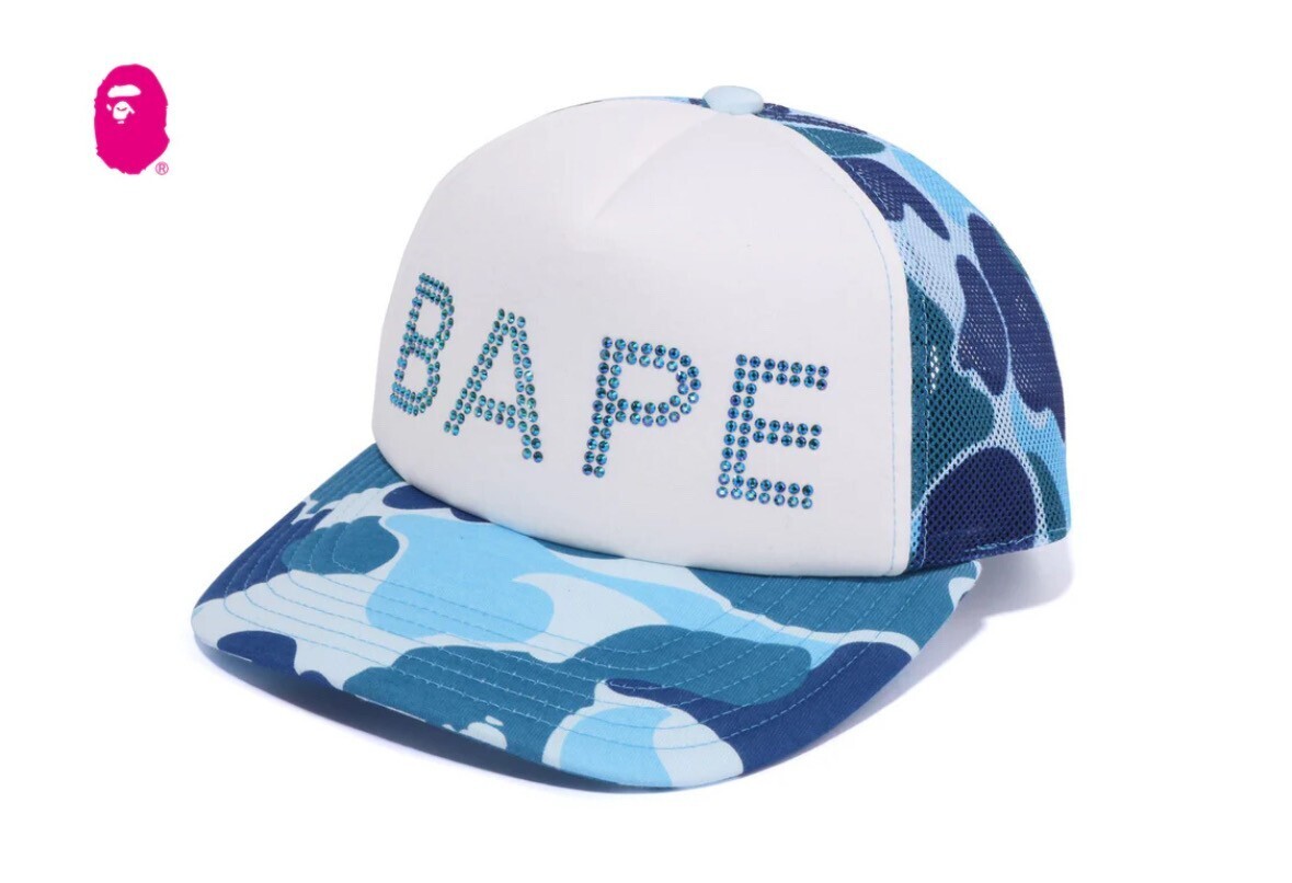 A BATHING APE ABC CAMO CRYSTAL STONE MESH CAP