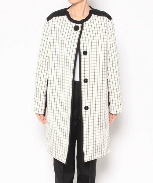 LANVIN COLLECTION チェックノーカラーコート